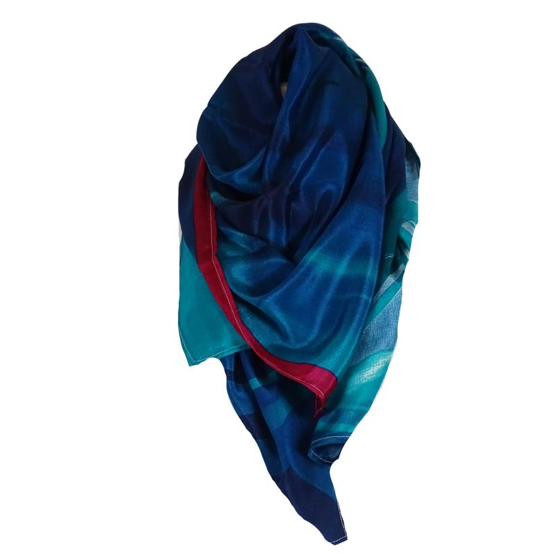 Silkesari Tørklæde 100 x 100 Shades of Blue - 