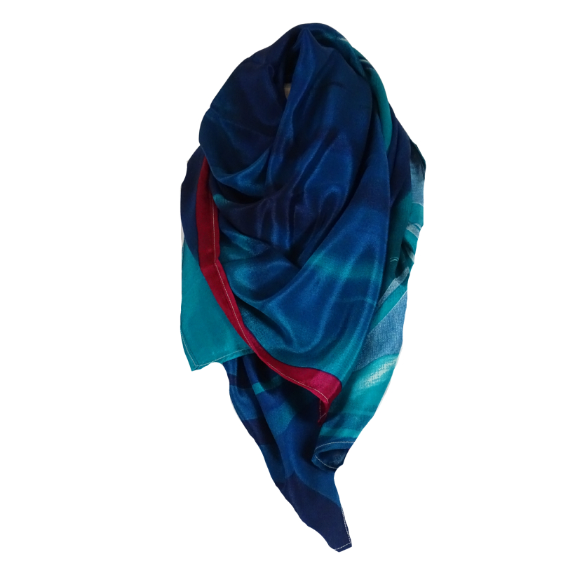 Silkesari Tørklæde 100 x 100 Shades of Blue