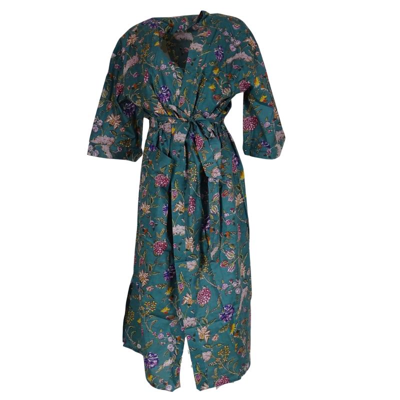 Kimono Blockprint Floral Teal - 