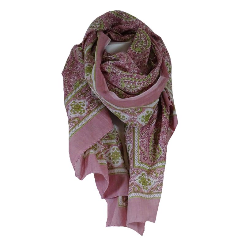 Blockprintet Tørklæde Paisley Rose - 