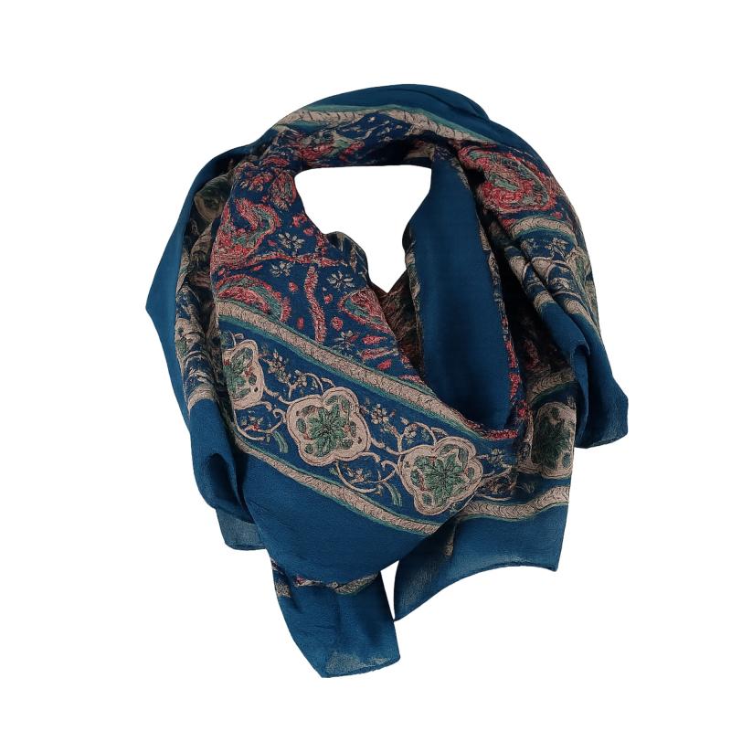 Blockprintet Tørklæde Turquoise Rose - 