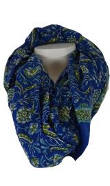 Blockprintet Tørklæde Floral Blue