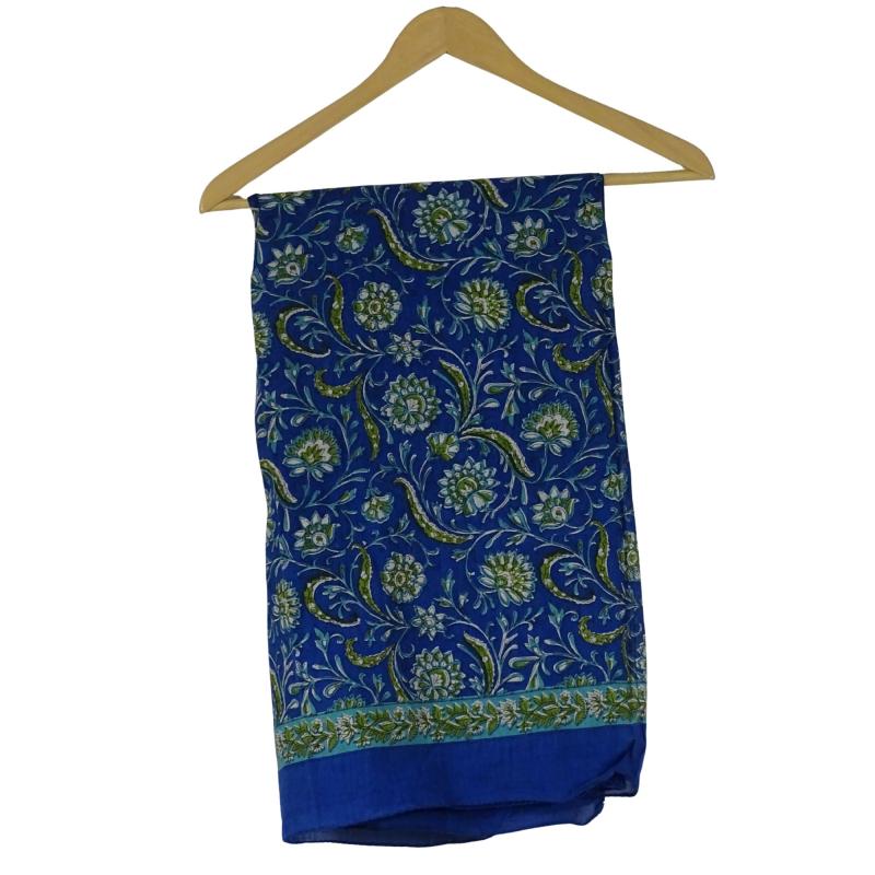 Blockprintet Tørklæde Floral Blue - 