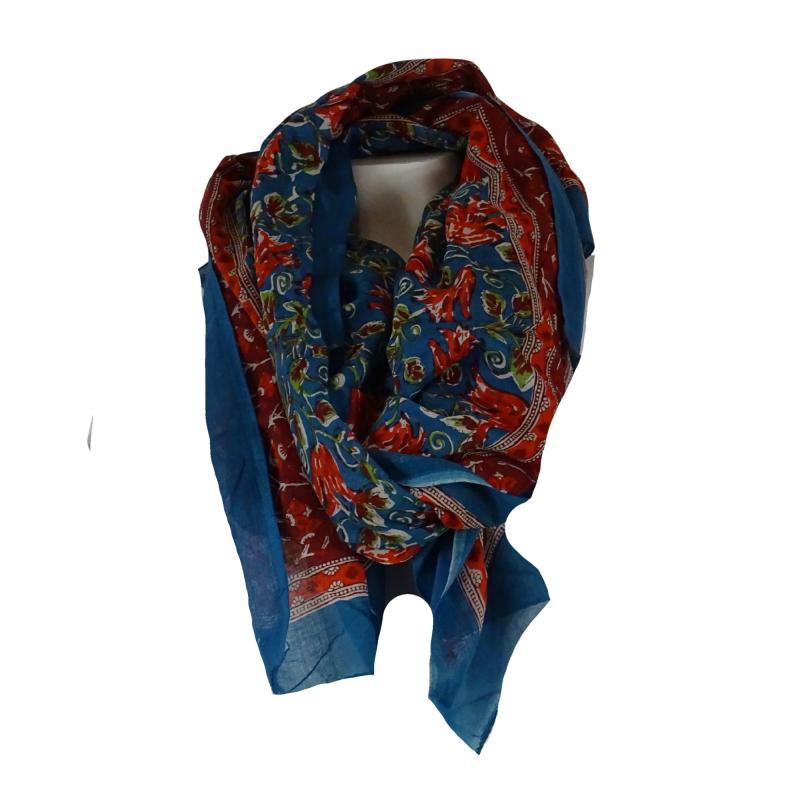 Blockprintet Tørklæde Red n' Blue - 