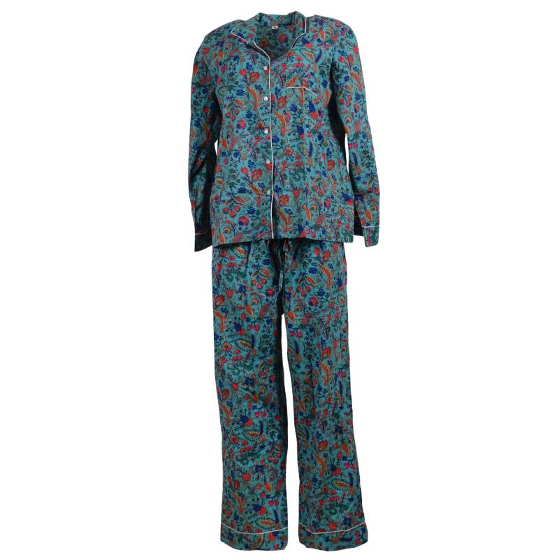 Pyjamas Blockprint Turquoise Flowers - 