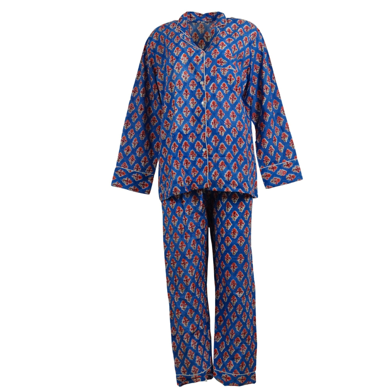 Pyjamas Blockprint Blue n´ Rose