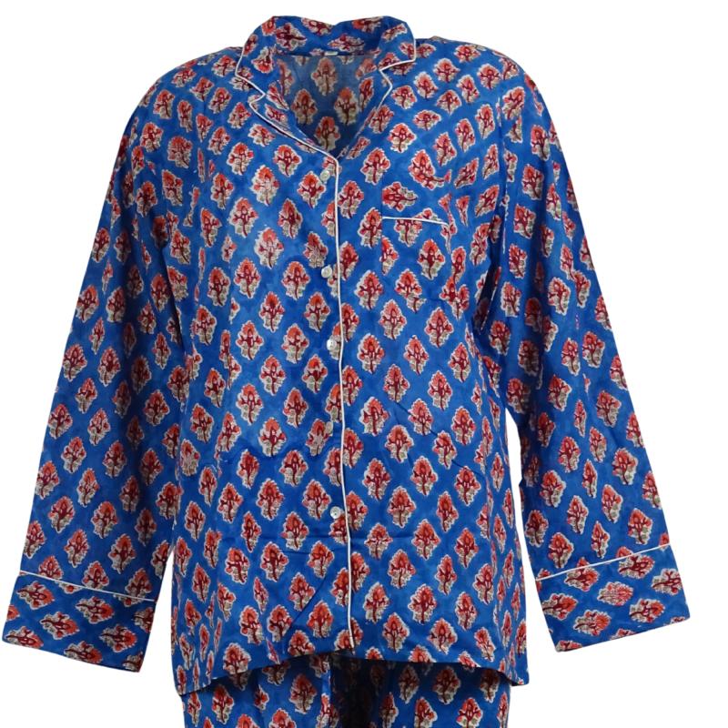 Pyjamas Blockprint Blue n' Rose - 