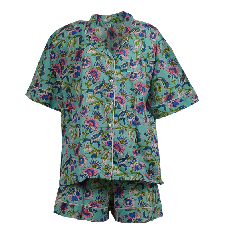 Sommer Pyjamas Blockprint - Minty Flowers