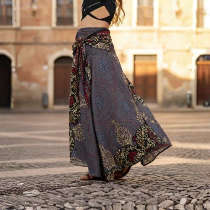 Boho Maxi Nederdel Blågrå - 