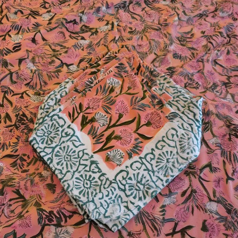 Blockprint Indisk Dug Pink - 