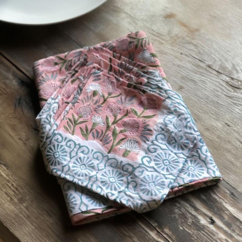 Blockprint Indisk Dug Pink - 