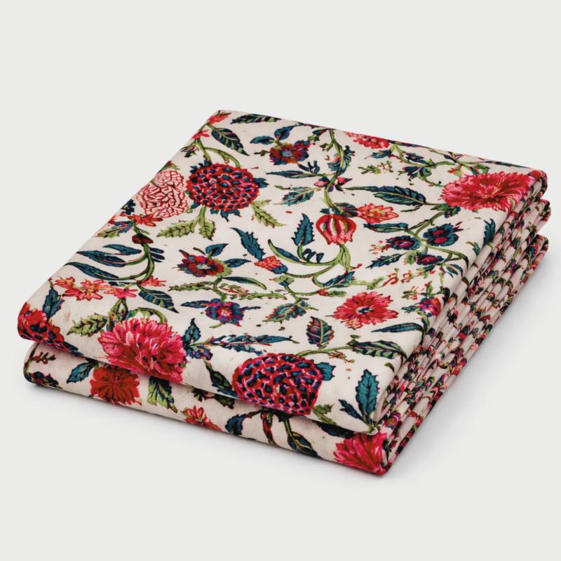 Blockprint Indisk Dug Floral Blå Pink - 