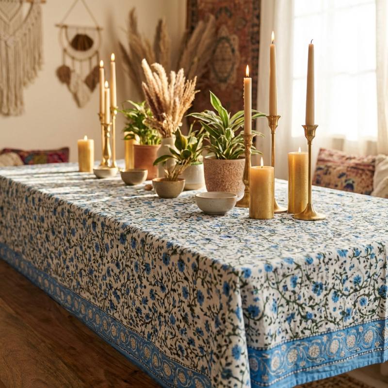 Blockprint Dug m. 12 servietter Lysblå - 