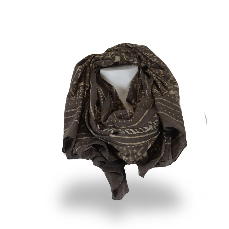 Blockprintet Tørklæde Taupe - 