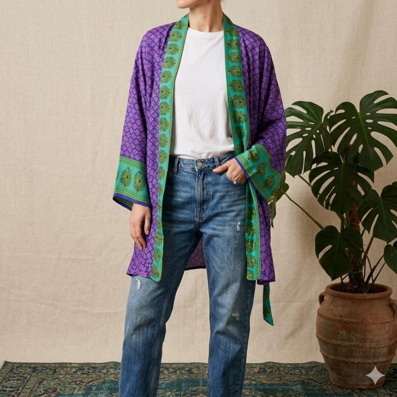 Avani Kimono - Green n' Purple - 