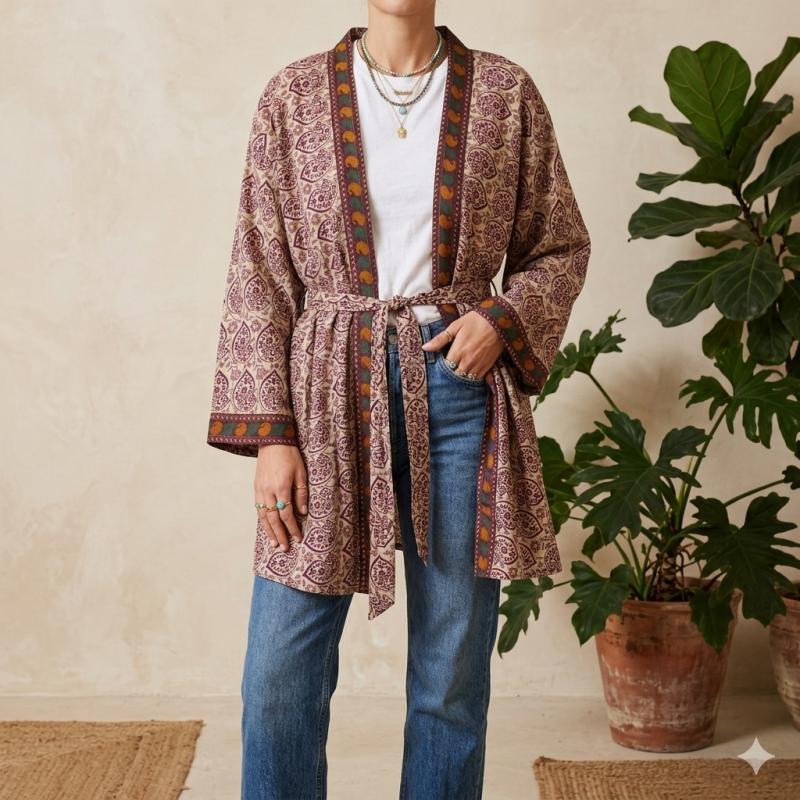 Avani Kimono - Plum n' Beige - 