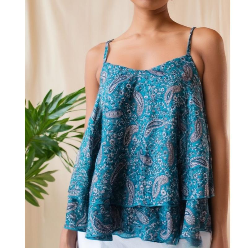Sari Top Turquoise Paisley S/M - 